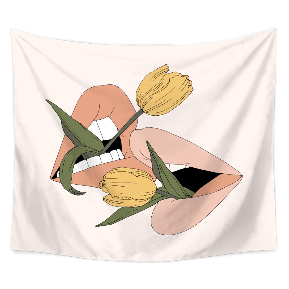 Psykedelisk gobelin blomst kvinder vægophæng print polyester stof strandmåtte boheme dekoration indretning hippie gobeliner