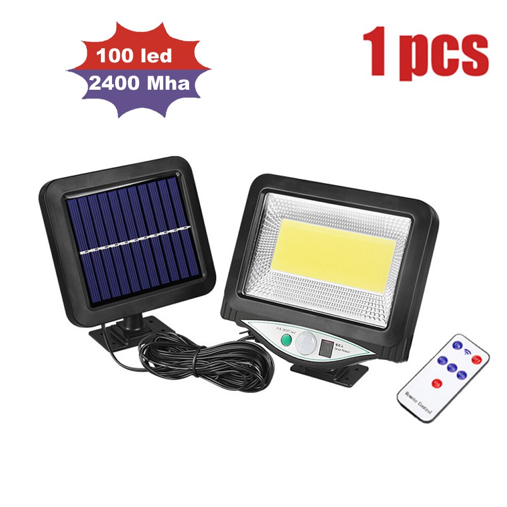LEDs Solar Panel Power Light PIR Motion Sensor Separable Wall Lamp Outdoor Path Yard Garden Fence Night Light remote 3 modes: 2400Mha 100led 1pcs