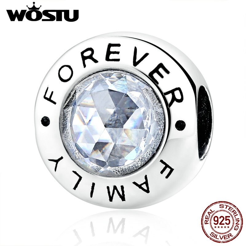 WOSTU di Alta Qualità 925 Sterling Silver Famiglia Per Sempre Sereno CZ Branelli di Fascino Misura il Braccialetto di Fascino Dei Monili Originale Regalo