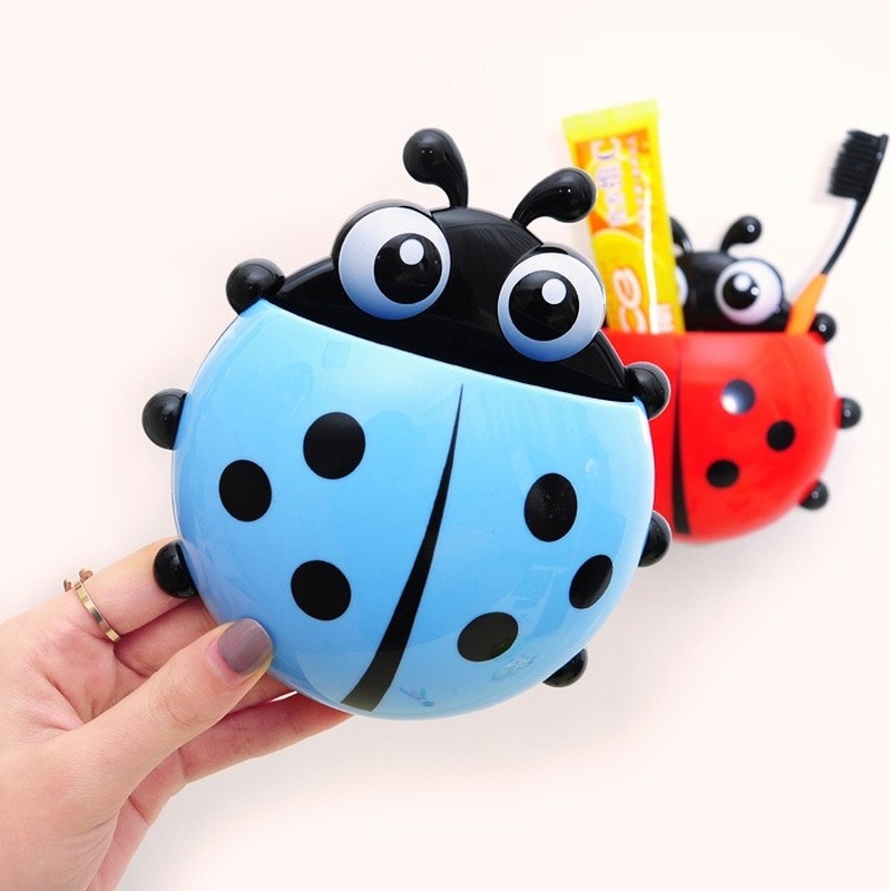 1Pcs Cute Ladybird Beetle Toothbrush Toothpaste Shelves Pencil/Pen Storage Holders &amp; Racks Children Brush Teeth Bathroom Supply