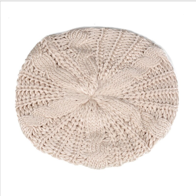 Beret Braided Hats Baggy Beanie Crochet Warm Winter Hat Ski Cap Wool Knitted Caps Women Lady Hats: Beige