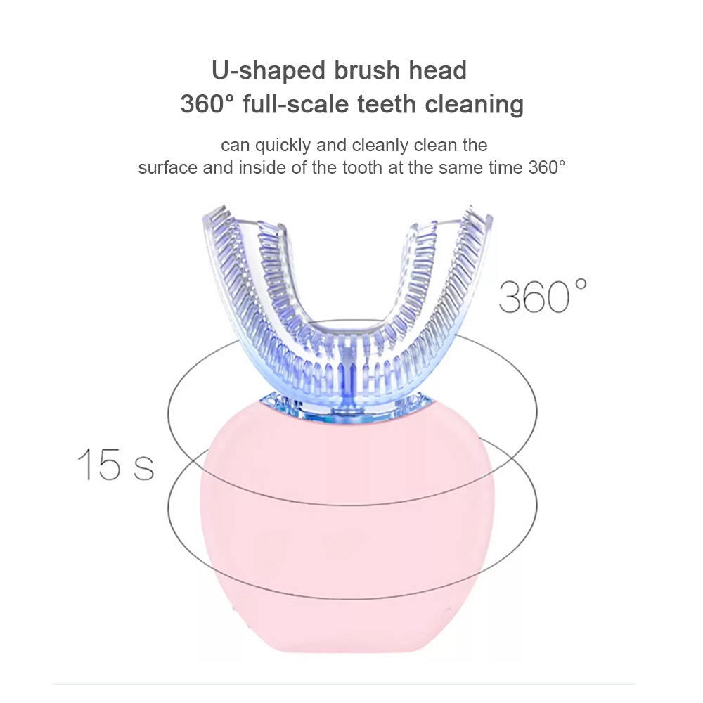 360 graders automatisk elektrisk tandbørste genopladelig sonisk tandbørste usb silikone børstehoveder oral pleje smart u type