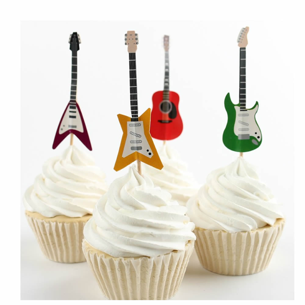 24 stks/set Gitaar Cupcake Toppers Picks Muziekinstrument Vorm Taart Decoreren Gereedschappen voor Birthday Party Decor