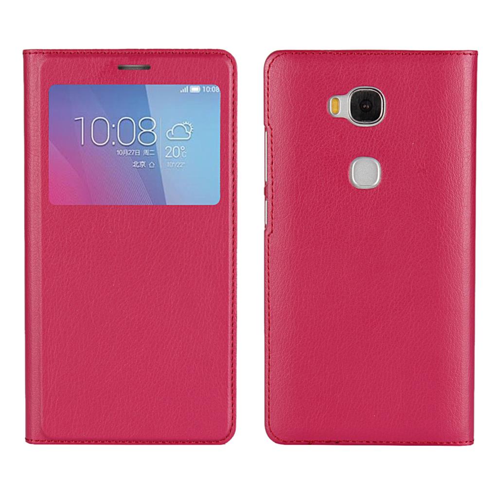 Funda protectora de negocios ultrafina funda de teléfono tipo ventana Funda de cuero pu para Huawei Honor 5X: Rose DTSC