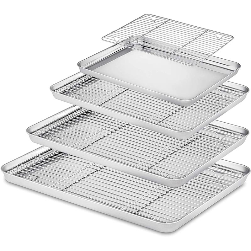 Plaque antiadhésive rectangulaire en acier inoxydable, grille pour biscuits avec support de refroidissement amovible, Gadget de cuisine adapté au four