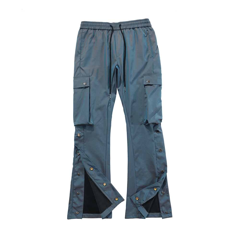 Pantalones acampanados reflectantes de colores para hombre, ropa de calle, pantalones Cargo de , con múltiples bolsillos, botones laterales, extraíbles: Asian M / Azul