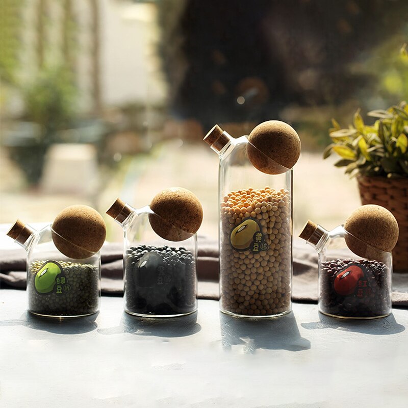 Kaffeböna godis matburk bambu lock glasburk hushållskök förseglad matförvaringsflaska burk spannmål krydda köksförvaringsburk