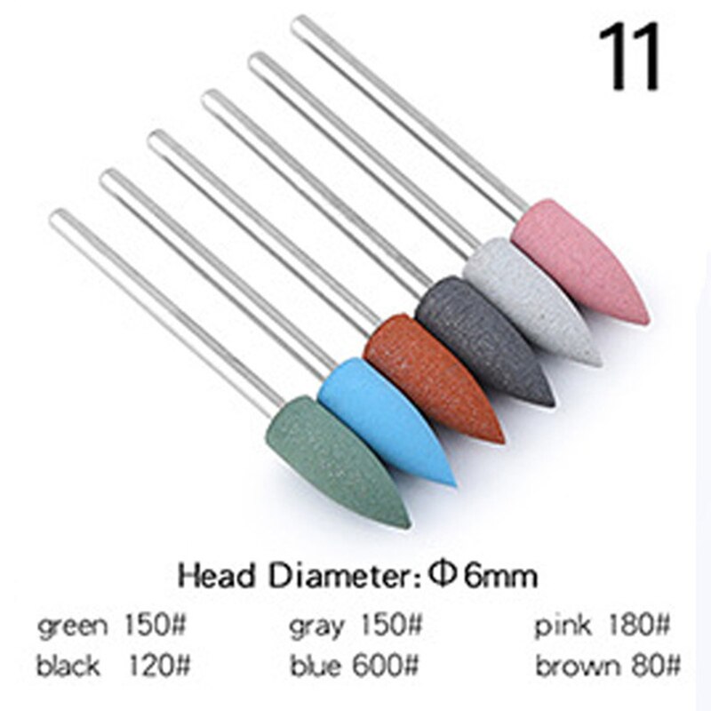 6 st/set silikon polerhuvud nagelpolering polering exfolierande manikyr maskin polerhuvud silikonborr: 11