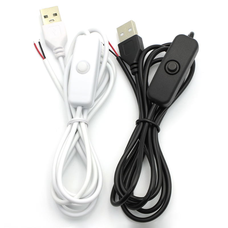 Cable de alimentación con interruptor de 5V, Cable de conexión USB macho a 2 núcleos, botón de 501 encendido y apagado para lámpara de tira LED, bombilla DIY, 1/5/10 Uds.