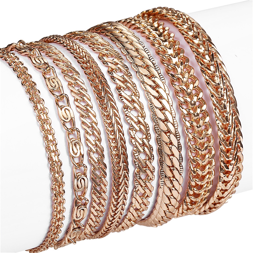 21 Stijlen 585 Rose Gouden Armband Voor Vrouwen Mannen Meisje Slak Curb/Weaving Link Vossenstaart Gehamerd Bismark Bead Chains 20Cm CBB1A