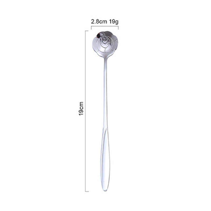 1Pcs Silver/Gold Long Handle Drink Tableware Vintage Teaspoons Mixing Spoon Kitchen Accessories 410 Stainless Steel: silver rose