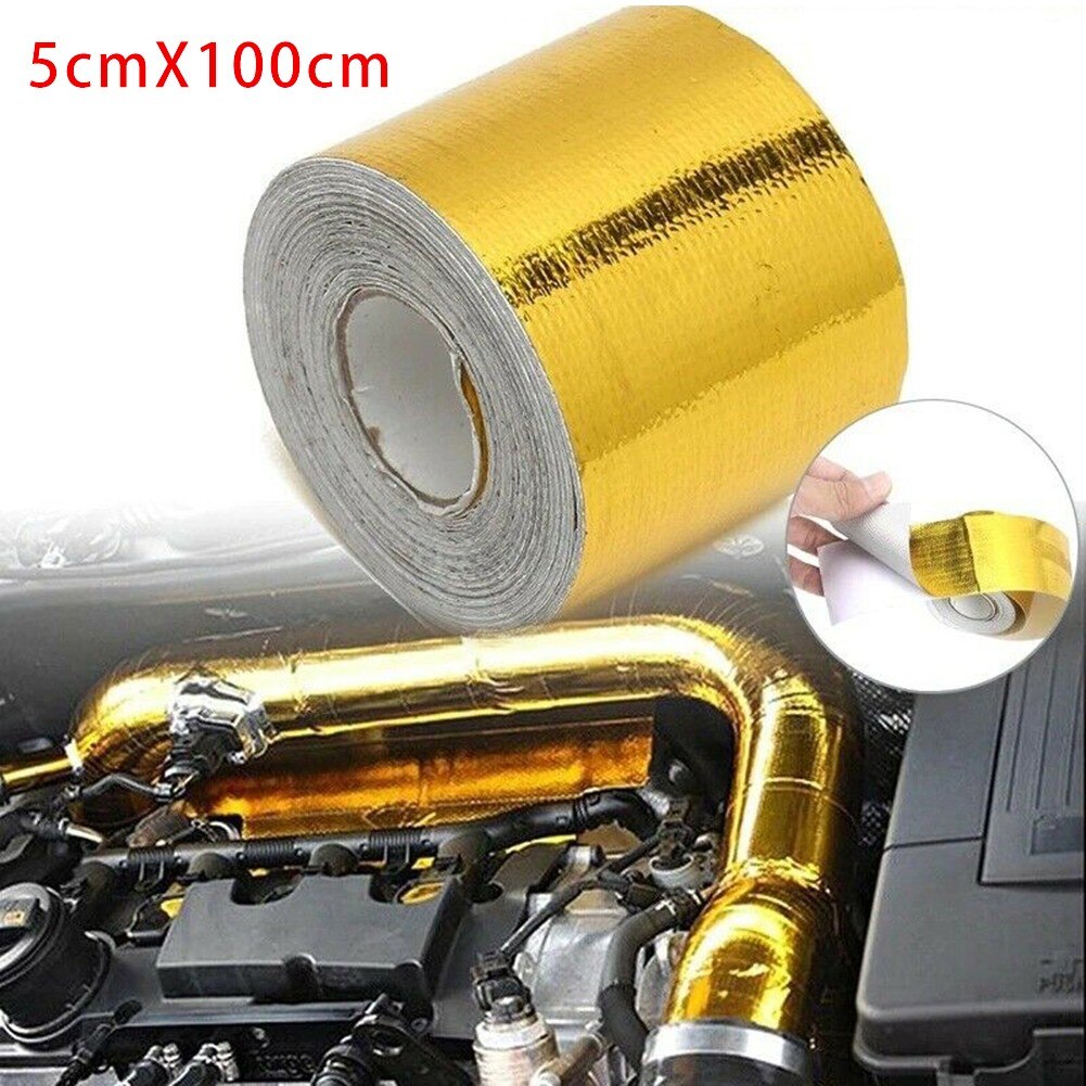 100 X 5cm Heat Shield Wrap Tape Air Intake Fiberglass Gold Heat Insulation High Temperature Insulation Tape Reflective