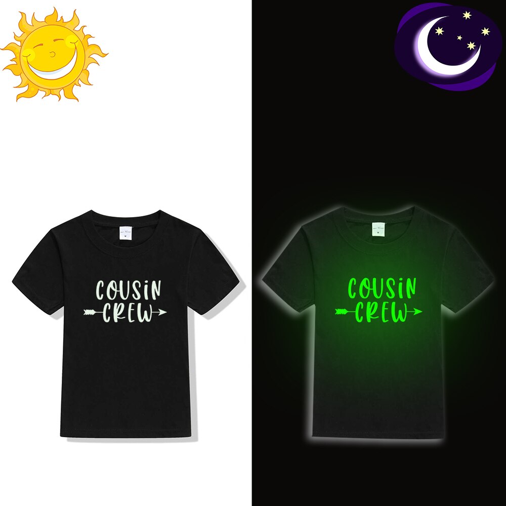 Cousin Crew Kids Glow In The Dark Tshirt Summer Short Sleeve Tee Shirt Boys Girls Tee Casual Tops Graphic Tee Clothes