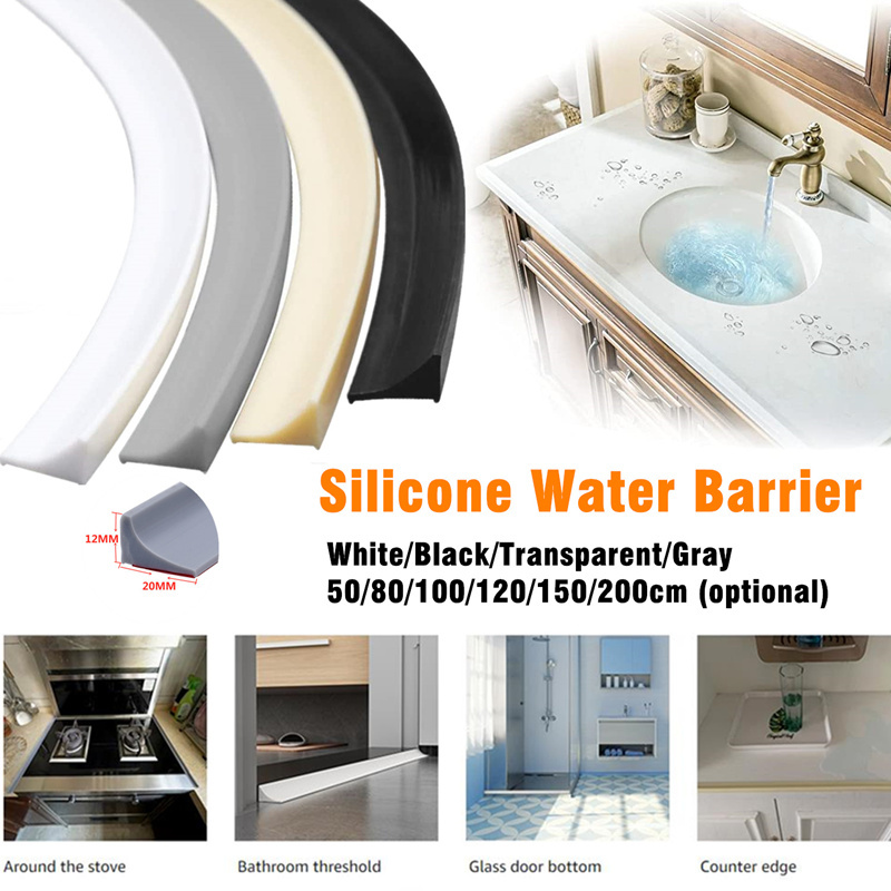 Rubber Silicone Shower Barrier Water Stopper Bathroom Waterproof Strip Water Retaining Strip Bendable Door Bottom Sealing Strip