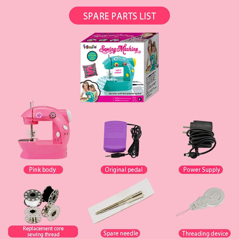 Máquina de coser eléctrica pequeña portátil para niños pequeños, fábrica de máquinas de coser para niñas: pink