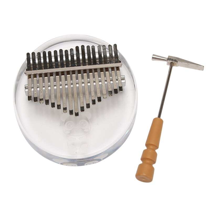 17 Keys Thumb Piano Round Shape Transparent Acrylic Finger Piano Portable with Panda Pattern for Kids Adults Beginners