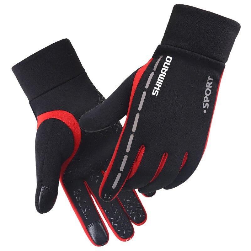 Shimano Full Finger Winter Cycling Gloves Waterproof for Fishing Windproof Anti-Slip Thicken Gloves Warm Durable Ski Gloves: Burgundy