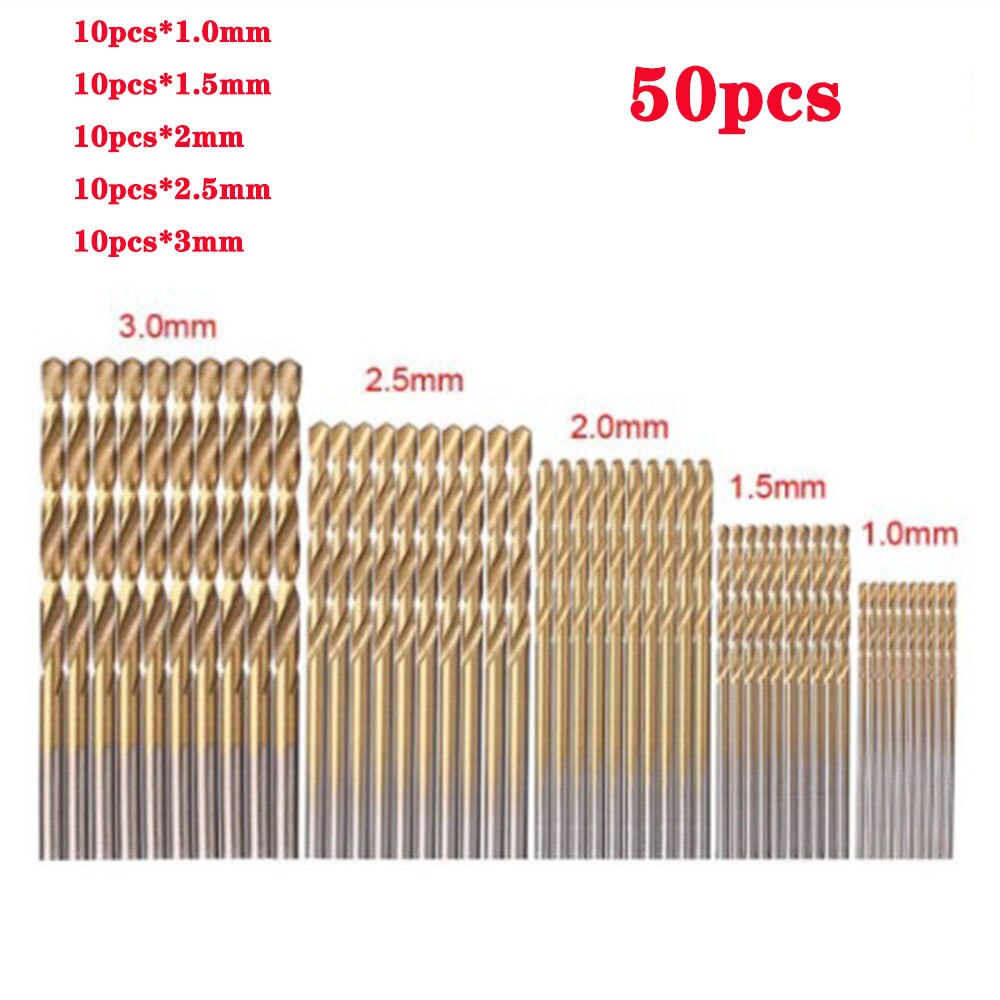50pcs/set Many Kinds Of High Speed Steel Titanium Coated Twist Drill Bit Straight Shank Bit Hand Drill