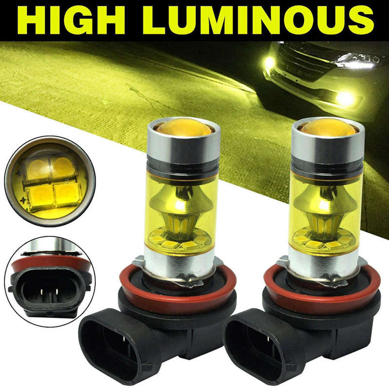 2 X luces Led de alta potencia 100W H8 H11 luz antiniebla amarilla 2828 20Led lámpara de faro