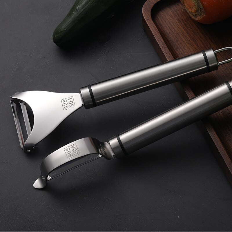 Pelador de acero inoxidable 2pc en 304, pelador de patatas, triturador de verduras, rallador de zanahoria de metal, rebanador, pelador de frutas, herramientas de cocina.
