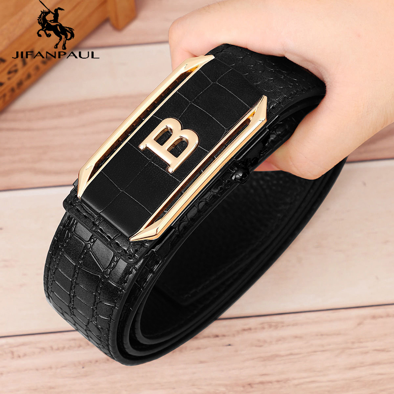 Jifanpaul cinto masculino com estampa de crocodilo, cinto com fivela automática de alta qualidade, pulseira jeans da moda, acessórios masculinos da moda