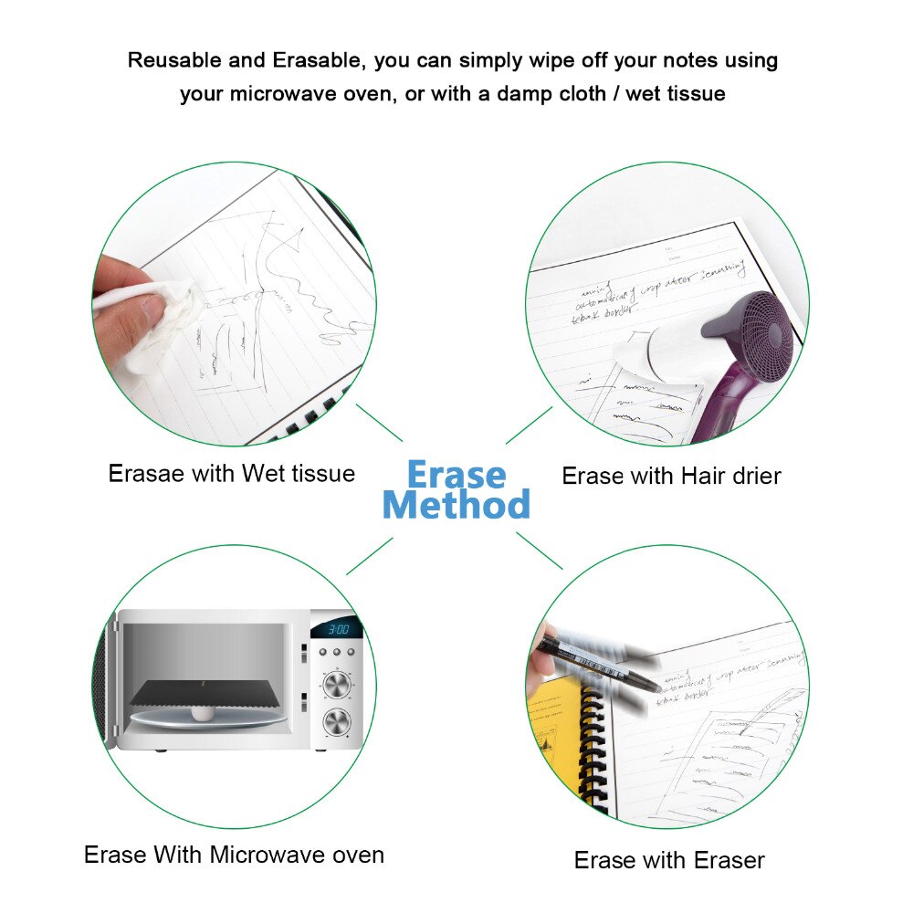 Elfin book 2 Erasable Reusable Smart Microwave Elfinbook Notebook Wave Cloud Erase Evernotes Notepad Note Pad Lined With Pen