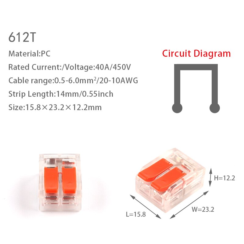 10PCS Cable Connector 6mm2 Universal Compact Quick Connectors Cable For Household Wire Terminal Connector Push-in with Lever: 10PCS 612T