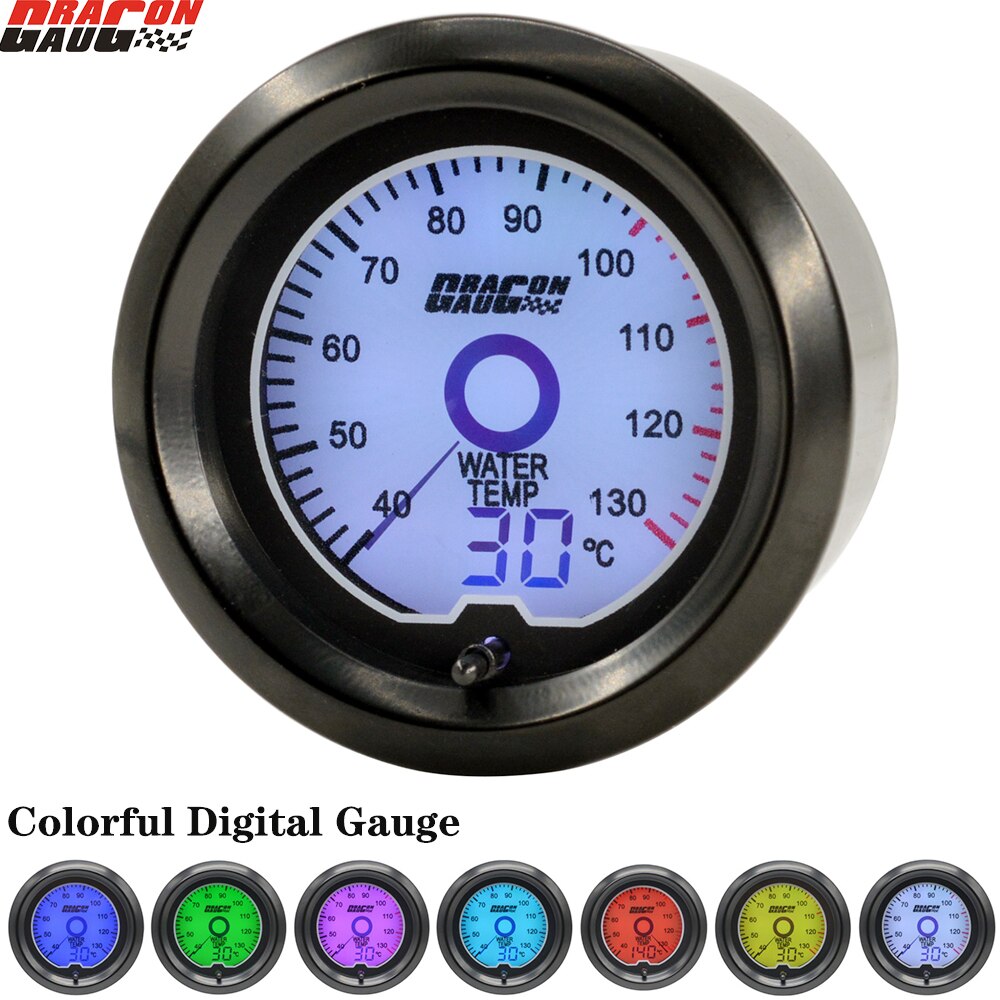 Dragon 2" 52mm Auto Car Water Temp Gauge 7 Colors Light LED Digital Temperature Mete Instrumentr 40~130 Celsius