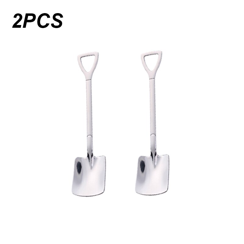 Juego de cucharas planas de acero inoxidable 410 para postre, cuchara de Metal para café, té, helado, barra creativa de , artículos para el hogar, cocina: 2PCS