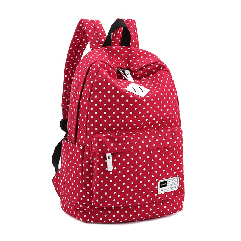 Polka Dot School Shoulder Canvas Backpack Bag Travel Rucksack Large Capcity Student Daypack Satchel