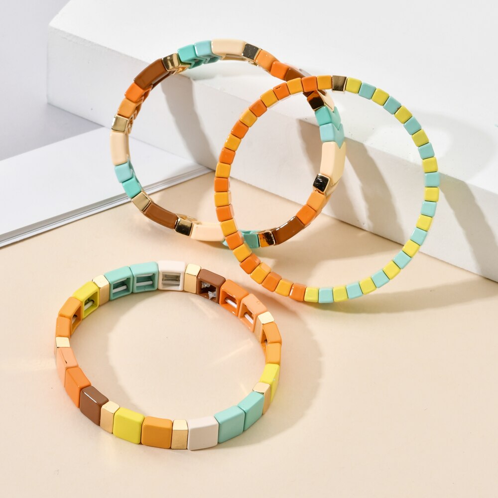 Bohemian Summer Bracelet Handmade Friendship Stackable Enamel Tile Bracelets Bangles Luxury Jewelry for women