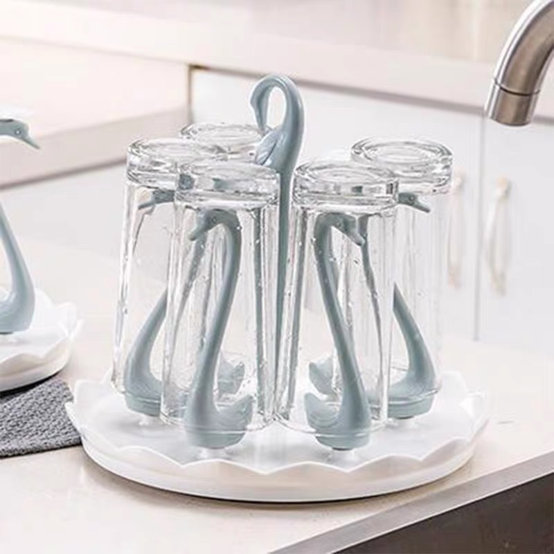 Schwan bilden Glas Flasche Tasse Halfter Küche Trocknung Lagerung Regal Tasse Erzähler Abfluss Gestell Aufhänger Organizer Stehen: Schwan Form Blau