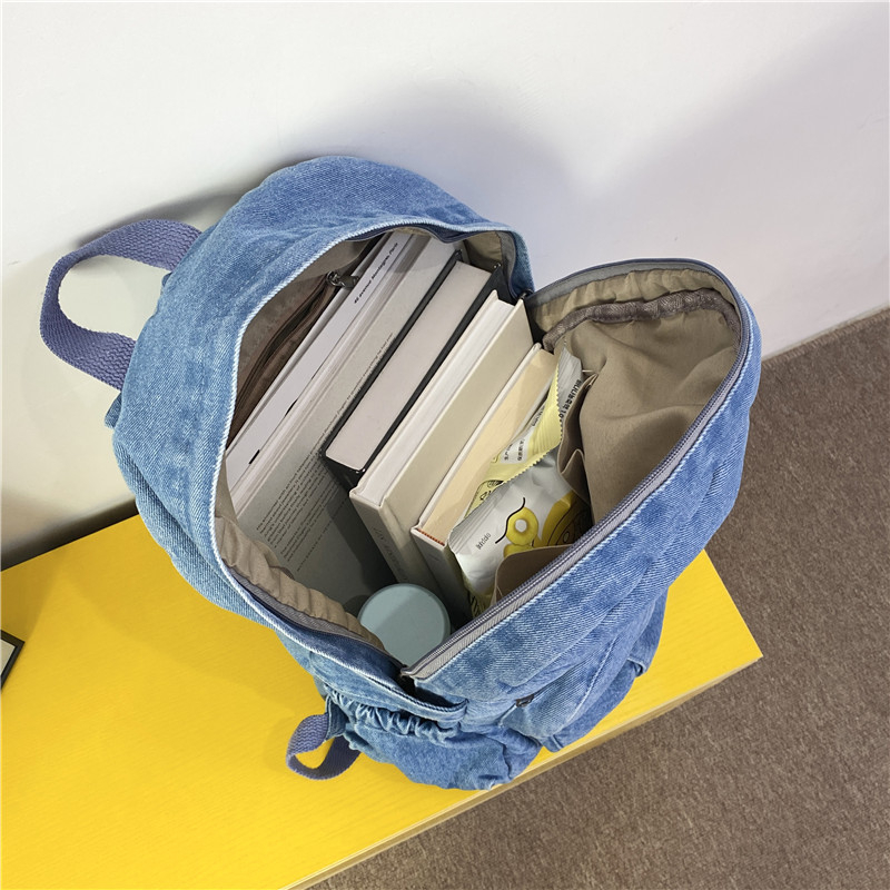 Denim Vintage Backpack Women Shoulder Bag Large Capacity Jeans School Bag Female Daily Backpack Simple Laptop Backpack