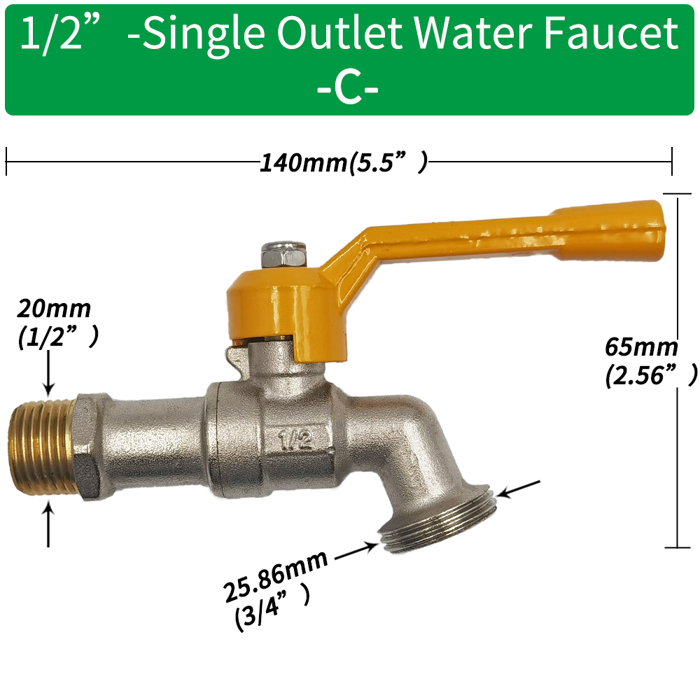 Gartenschlauch Wasserhahn Adapter 1/2'' IBC Wassertank Anschluss 2-Wege 1-Wege Bewässerung Durcheinander Wasserhahn gemeinsam Ersatz passend zu Kugelhahn: Silber