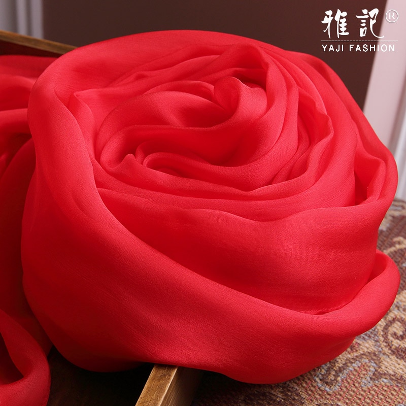 Silketørklæde kvinder stor rød naturlig silke chiffon halstørklæde femme dame silkesjaler wraps til damer solid