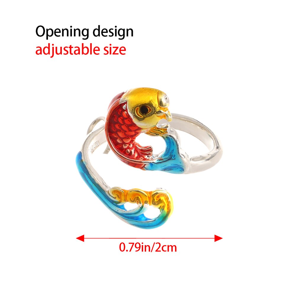 Painted Koi Peacock Crochet Loop Adjustable Open Ring Thimble Yarn Guides Sewing Hook Finger Wear Knitting Tools Accessories