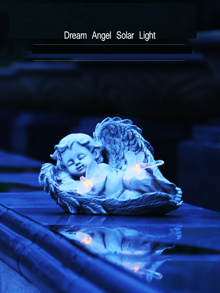 Solar dream angel night automatisk belysning dekoration pojke dekoration ljus trädgård trädgård skulptur hantverk