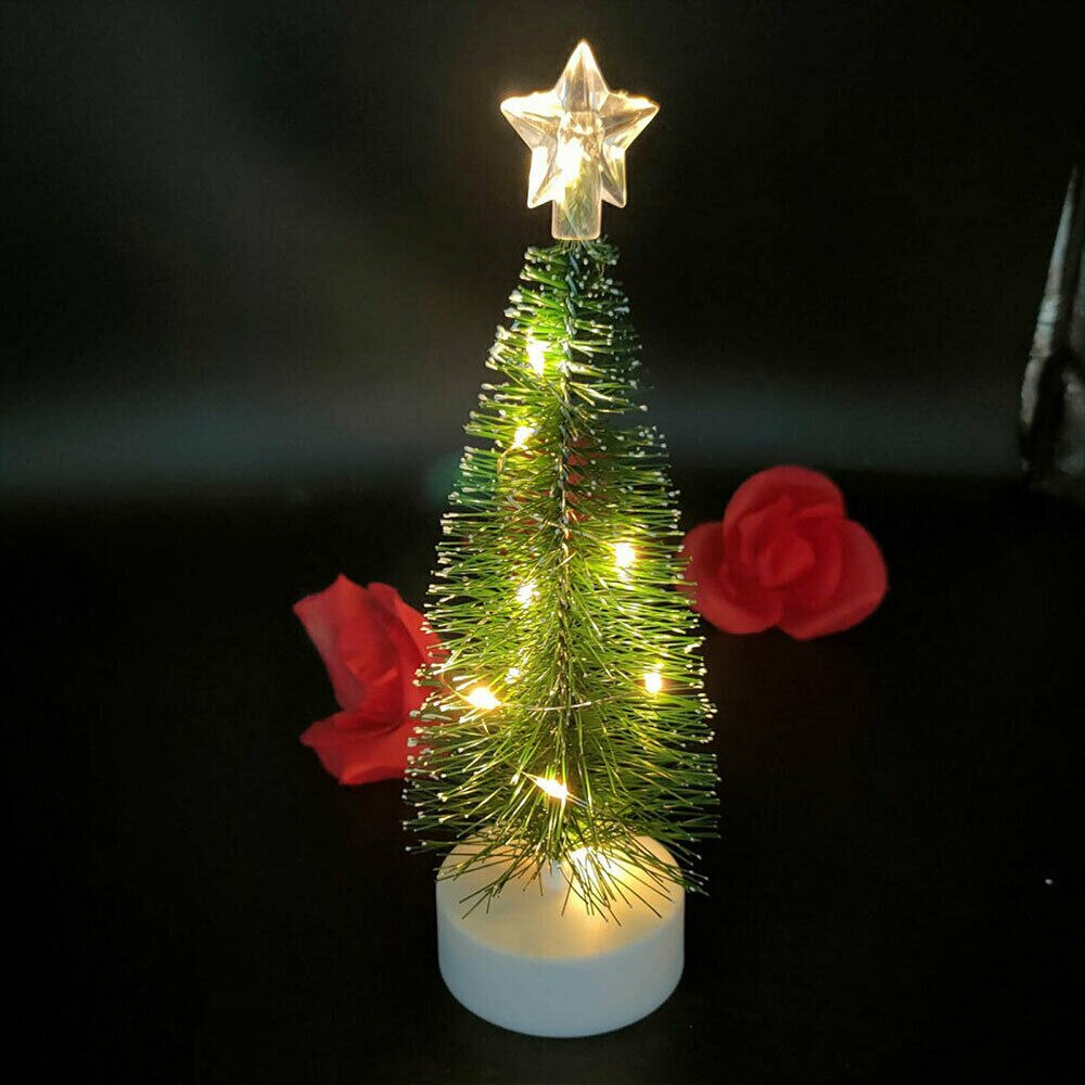 3pcs Mini Cedar Christmas Tree With LED Lights Small Pine Tree Table Desk Xmas Decoration Year