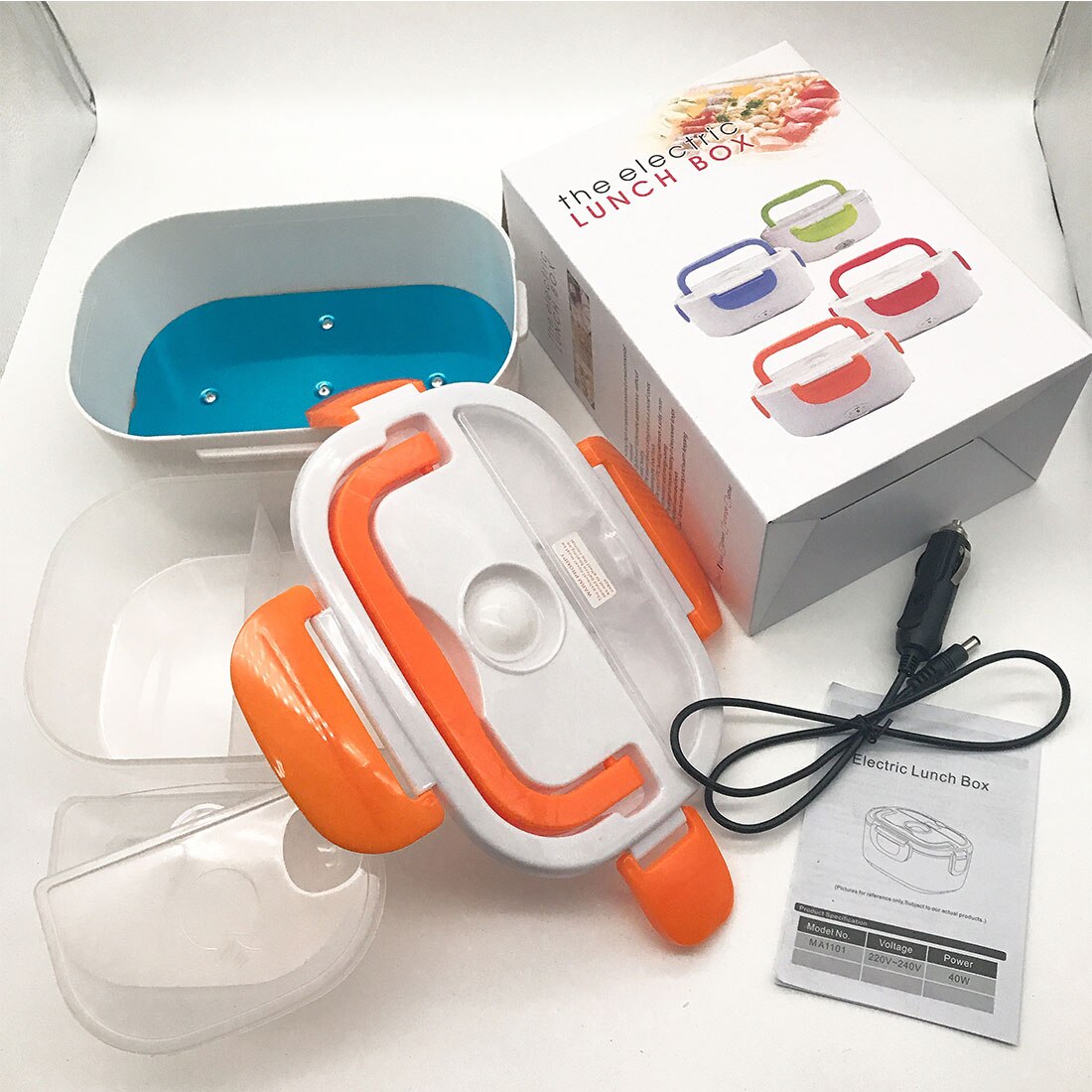 12V-24V 110V 220V Electric Heated Lunch Box Portable 2 in 1 Car& Home US Plug/EU Plug Bento Boxes Stainless Steel Food Container