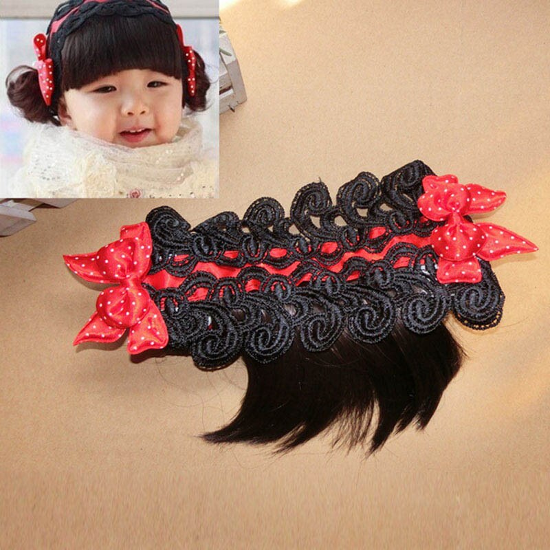 Black Bangs Headband Cute Baby Girls Black Hair Bangs Bowknot Head Band Photography Headbands Children's Headwear