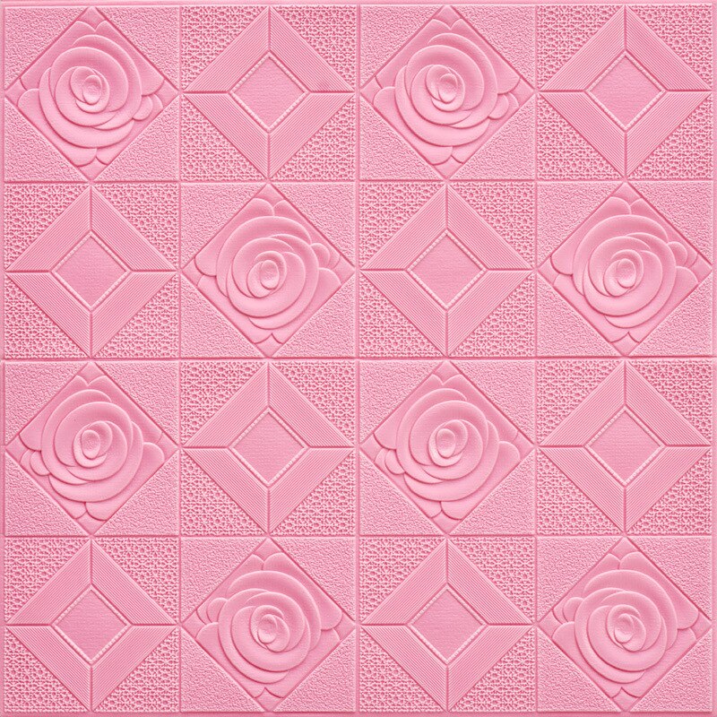 5Pcs 3D Self-adhesive Wall Sticker Wall Panel Ceiling Rose Pattern Waterproof Moisture-proof Foam Wallpaper Living Room Decor: Pink