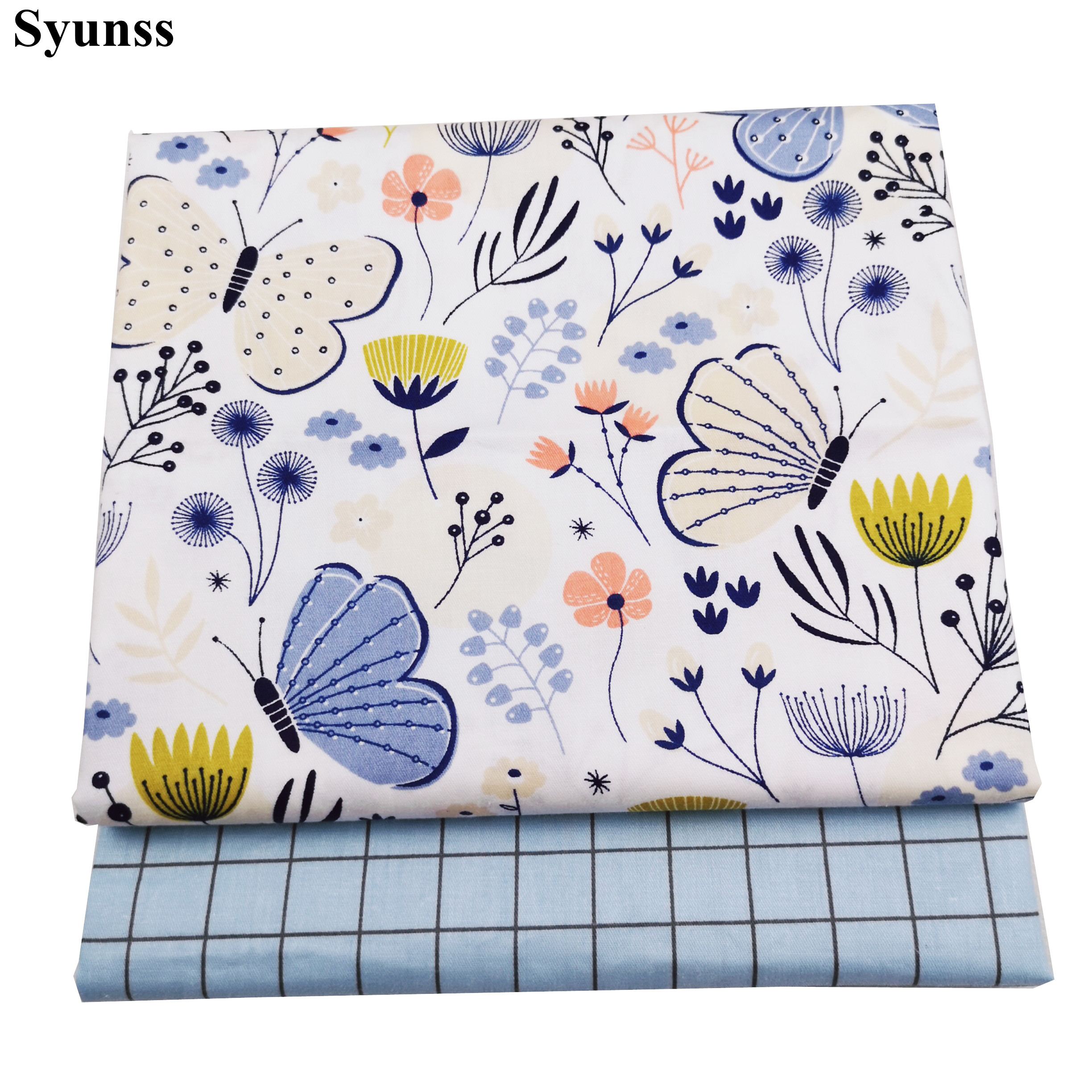 Syunss Diy Patchwork Doek Voor Quilten Wiegen Kussens Jurk Naaien Tissus Blauwe Vlinder Grid Gedrukt Katoen Stof Tecido