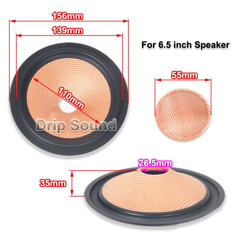 Cono para altavoz de 5/6,5 pulgadas con tapa antipolvo, cuenco de papel, Woofer, fibra de vidrio, tambor de lavabo, Trumper, piezas de reparación de graves, núcleo de 26,5mm
