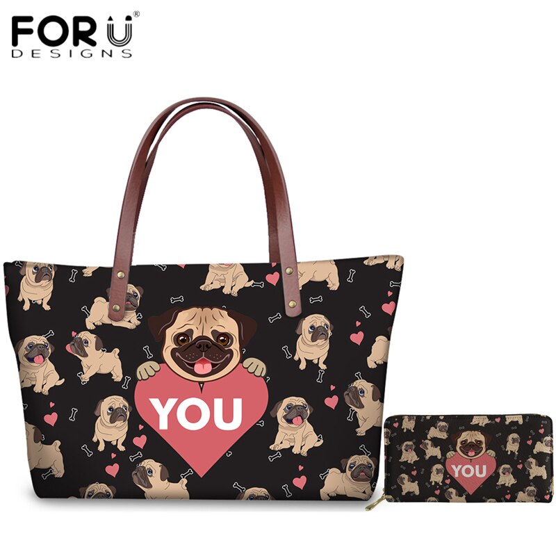 FORUDESIGNS Kawaii Chihuahua wzór Zipper torebki wysokiej jakości duże torby na ramię dla kobiet rozrywka 2 sztuk/zestaw torby na ramię: AMYY031AL-Z21