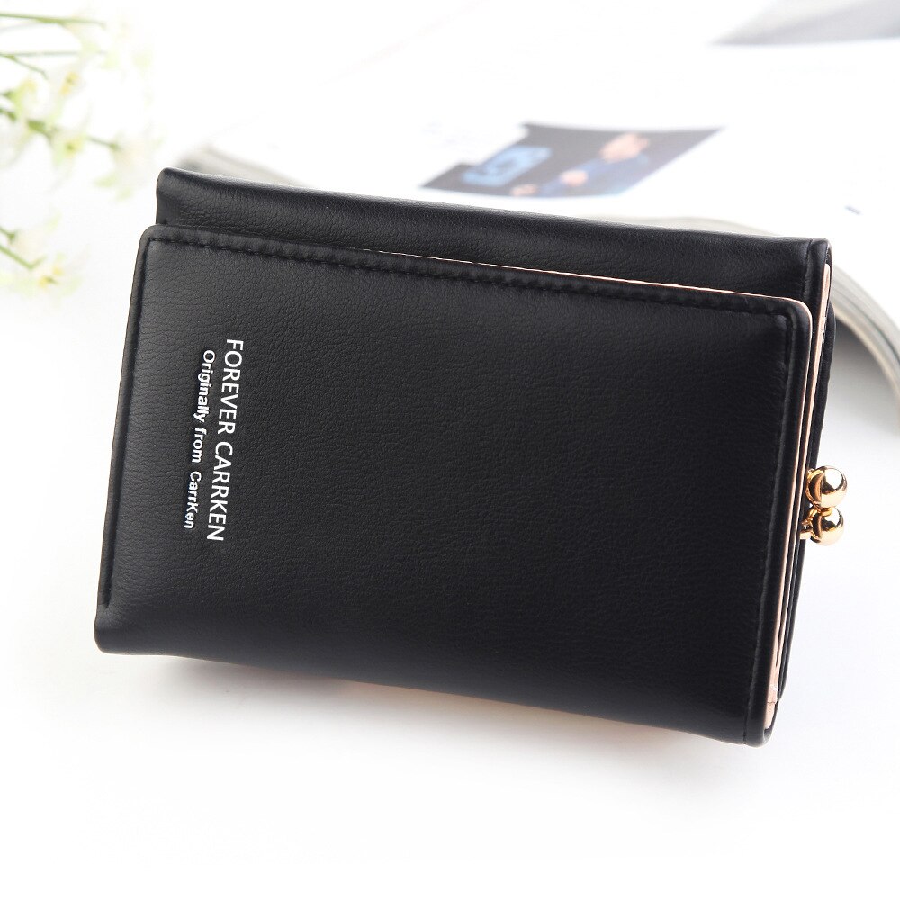 Cute Wallets Leather Women Wallets Short Wallet Student Coin Purse Card Holder Ladies Clutch Bag Small Deer Female Purse: B-black