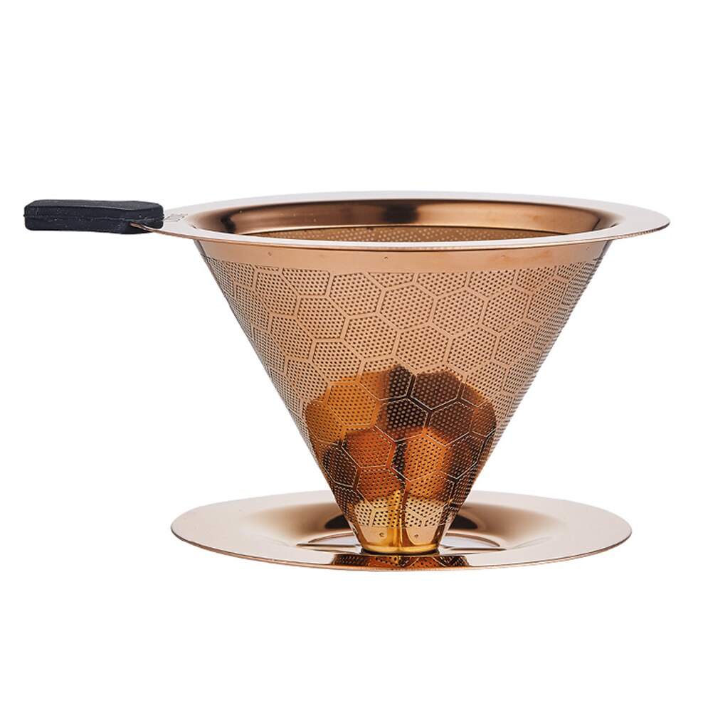 304 Stainless Steel Coffee Filter 600 Mesh Double-Layer Honeycomb Filter Bowl With Base Filter-Free Paper Coffee Strainer: ROSE GOLD