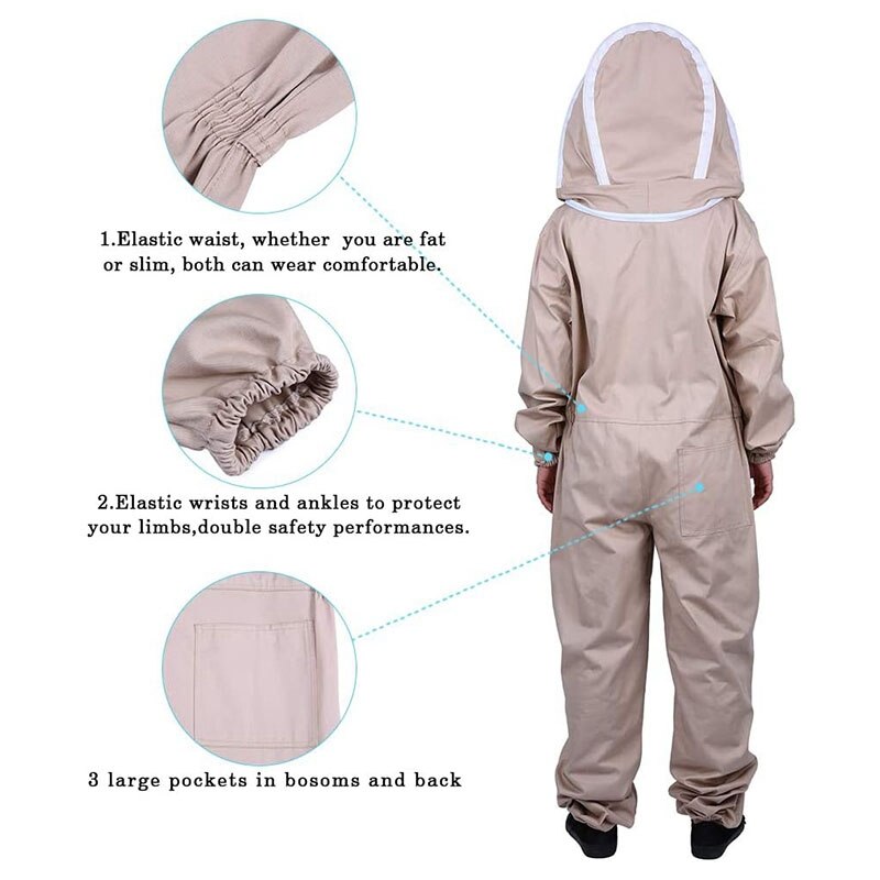 BeeKeeping Suit Full Body Clothing Veil Hood Hat C... Grandado