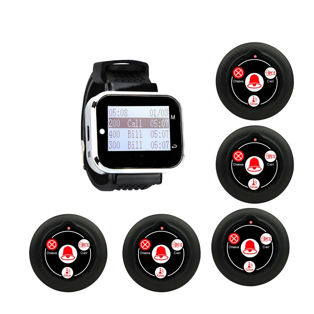 Draadloze Oproepsysteem Grote Scherm Meerdere Talen Horloge Ontvanger 4 Toetsen Knop Voor Restaurant Waterpijp Cafe Office: 5 / EU