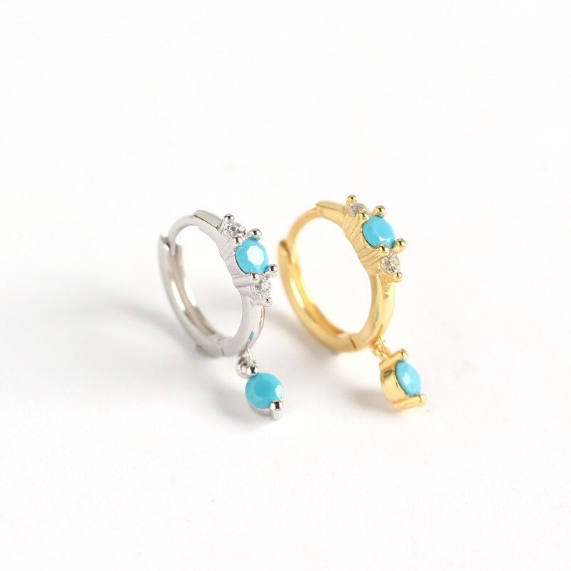 925 Sterling Zilveren Oorbel Mode Korte Kleine Turquoise Hanger Earring Persoonlijkheid Leuke Trend Vrouw Meisje Oor Sieraden