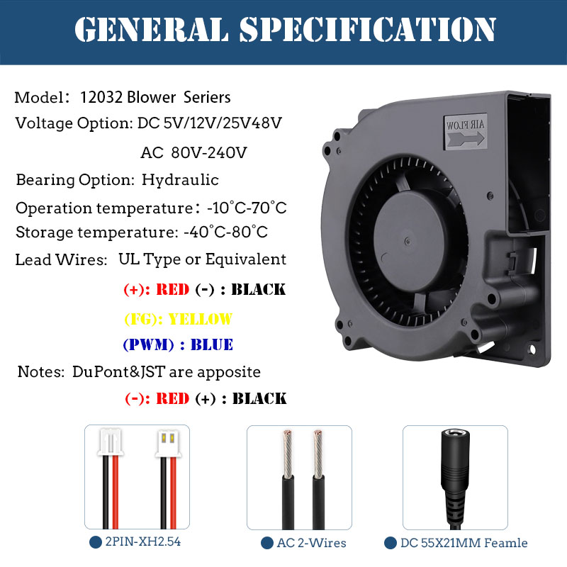 120mm turboventilatoren 5v 12v 24v dc-vrouwelijke connectoren 12cm 120 x 120 x 32mm 12032 centrifugaalkoelventilatoren  ac 100v 220v 240v ventilatoren